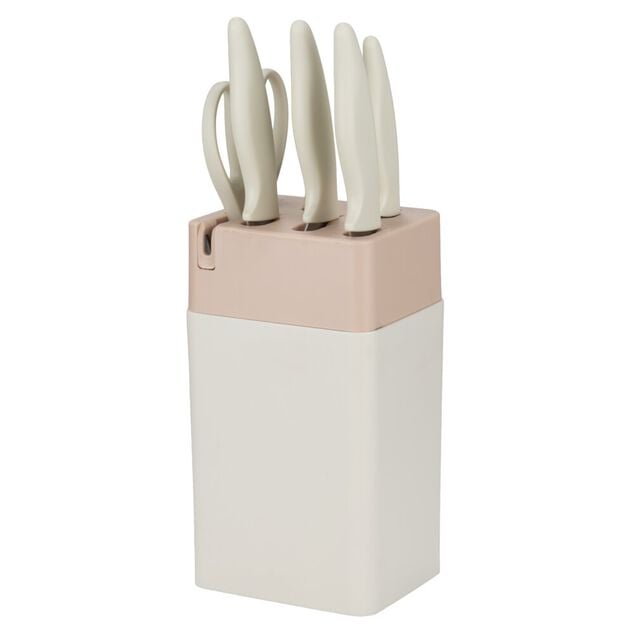 Couteau de cuisine x5 et 1 ciseaux XL avec support et aiguiseur int&eacute;gr&eacute;