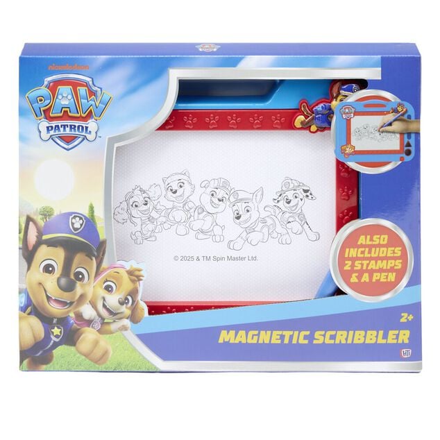 Ardoise magn&eacute;tique Pat Patrouille 1 stylet et 2 tampons plastique bleu 24x26cm