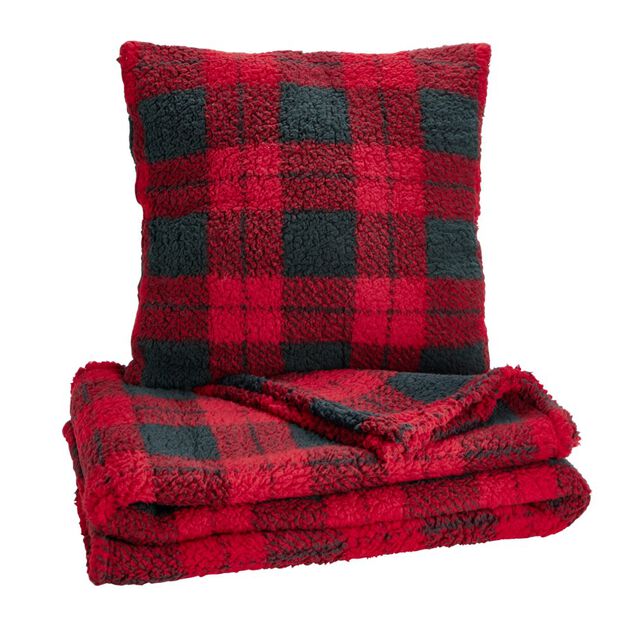 Plaid 130x160cm avec coussin 45x45cm motif tartan assorti (3 modèles)