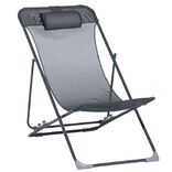Chilienne Garden pliante avec t&ecirc;ti&egrave;re 3 positions grise 56x82xH76-90cm