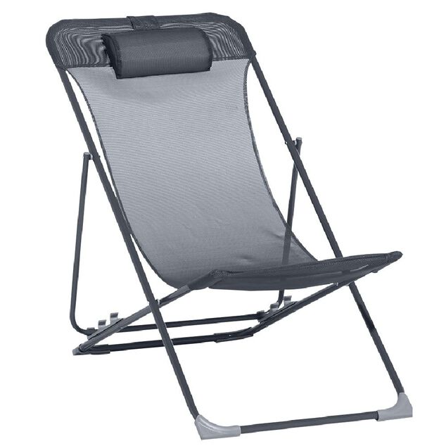 Chilienne Garden pliante avec t&ecirc;ti&egrave;re 3 positions grise 56x82xH76-90cm