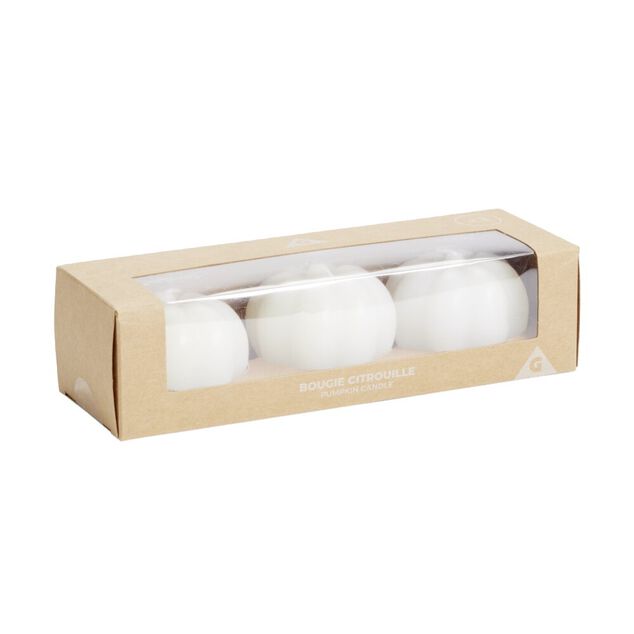 Lot de 3 bougies forme citrouille blanche 12H