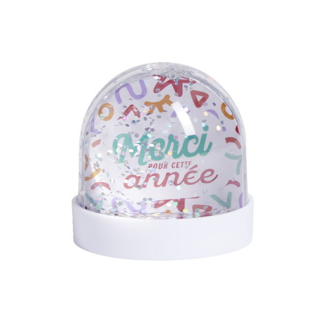 Boule à neige paillettes Merci pour cette année rose