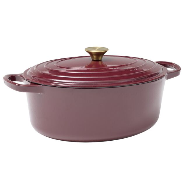 Cocotte en fonte ovale 6L avec poign&eacute;e dor&eacute;e L40X31XH12 cm (2 mod&egrave;les bordeaux ou blanc)
