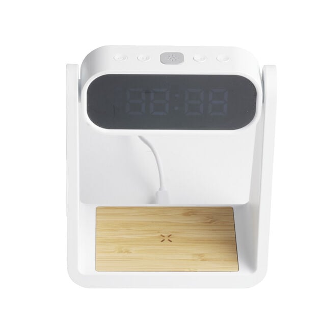 Lampe LED 3en1 horloge num&eacute;rique et chargeur &agrave; induction