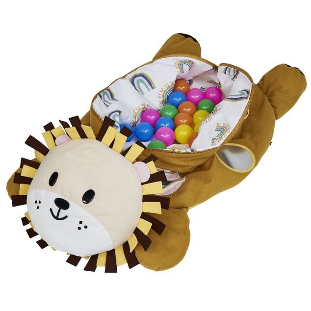 Peluche piscine &agrave; balles Lion L.100x59xH.32 cm + 20 boules multicolore