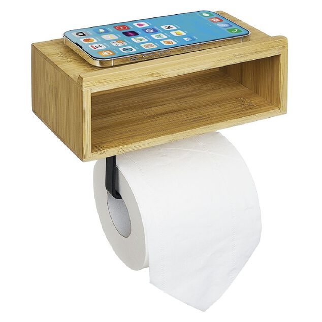 D&eacute;rouleur papier WC avec support t&eacute;l&eacute;phone en bambou
