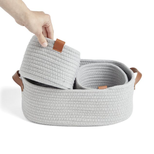 Panière de rangement coton tressé gris 38x25xH13cm - petit modèle