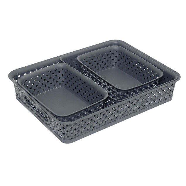 Pani&egrave;re de rangement x4 plastique gris 26x34,5xH6,5cm