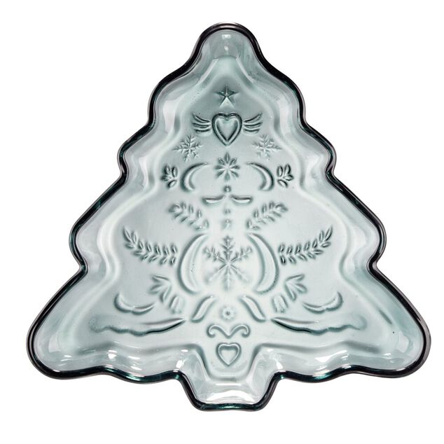 Coupelle en verre forme sapin de No&euml;l L22X21XH2,5 cm vert