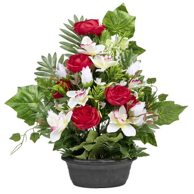 Composition florale pivoine orchid&eacute;e lotus lierre pot ovale 54x10xH62&nbsp;cm (3 mod&egrave;les)