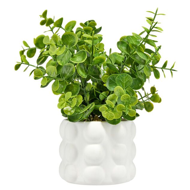 Plante artificielle verte pot c&eacute;ramique blanche &Oslash;10xH21,5cm