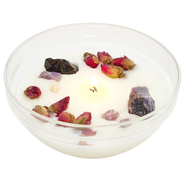 Coffret bougie DIY lithoth&eacute;rapie et fleurs s&eacute;ch&eacute;es