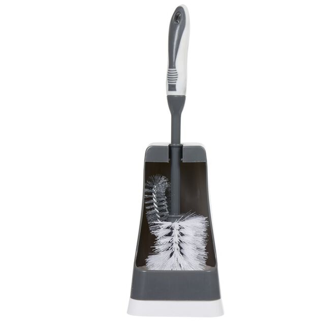 Brosse WC avec support et brossette int&eacute;gr&eacute;e noir et blanc