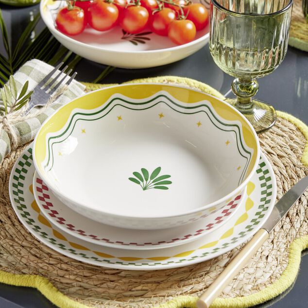 Service vaisselle 12 pi&egrave;ces motif Indie porcelaine blanche