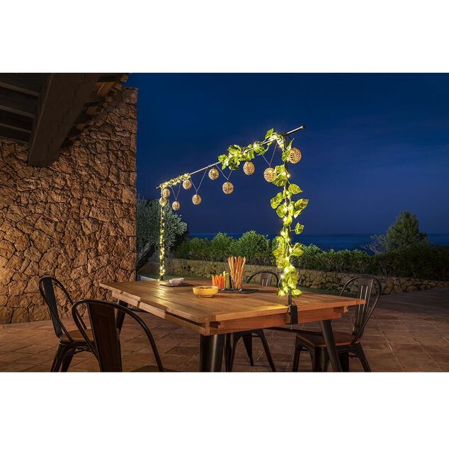 Guirlande solaire boules imitation rotin naturel 10 led  L 2,7 m