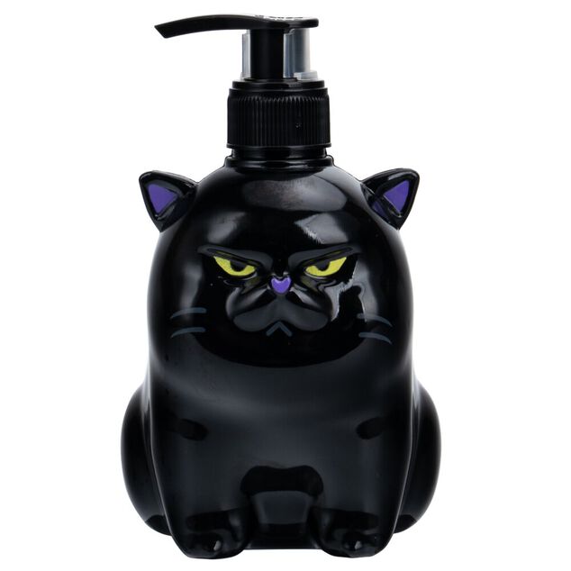 Savon liquide mains Halloween 310ml chat grincheux pompe plastique noir H13cm