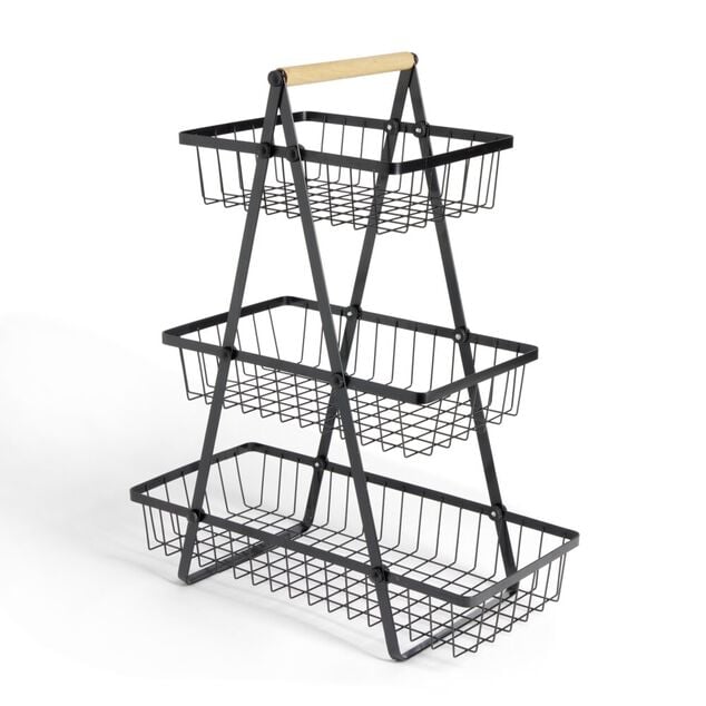 Pani&egrave;re &agrave; fruits et l&eacute;gumes 3 niveaux m&eacute;tal noir 49,5x19xH40cm