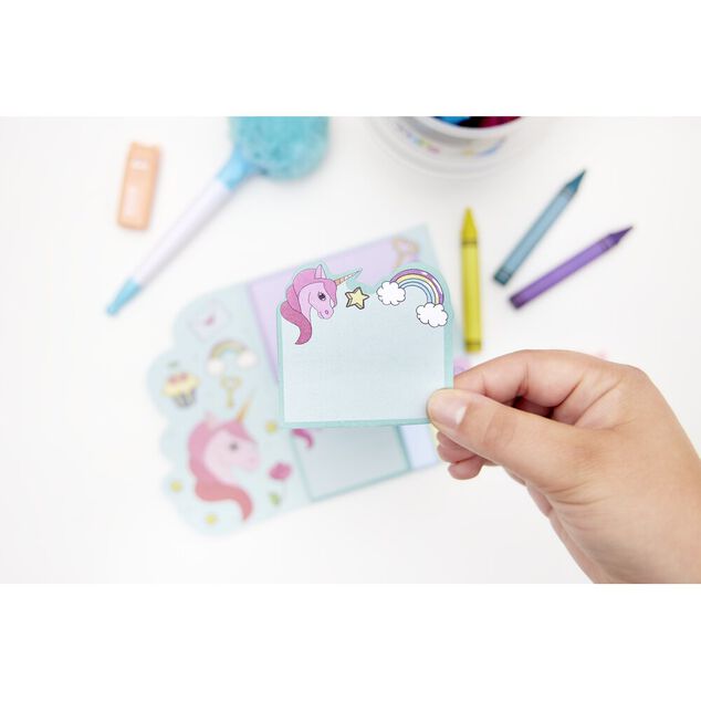 Carnet de notes adhésives enfantin 12x14,5cm - 2 modèles licorne ou dinosaure