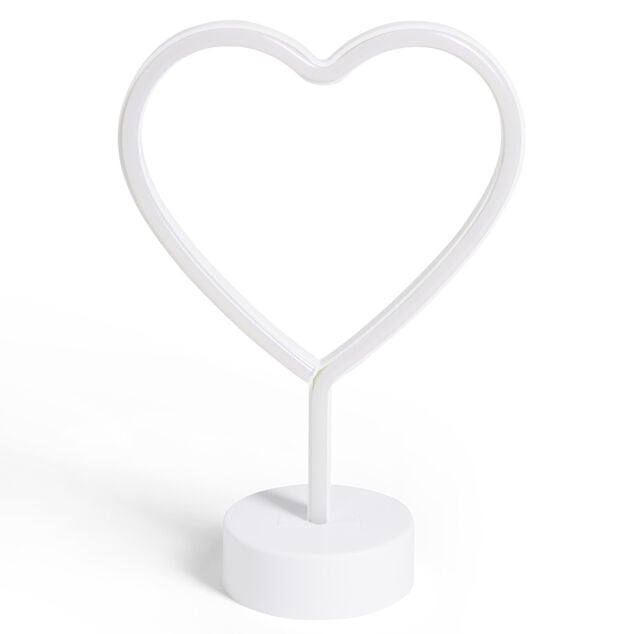 Lampe &agrave; poser d'ambiance n&eacute;on rose forme coeur 20x9xH29cm