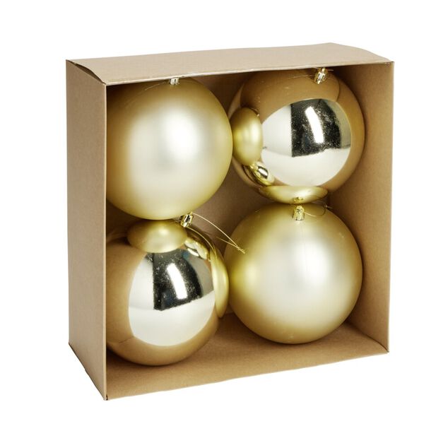 Boule de No&euml;l plastique dor&eacute; x4 mate et brillant &Oslash;15cm