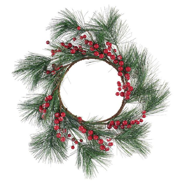Couronne de No&euml;l ronde branche sapin vert et baies rouges