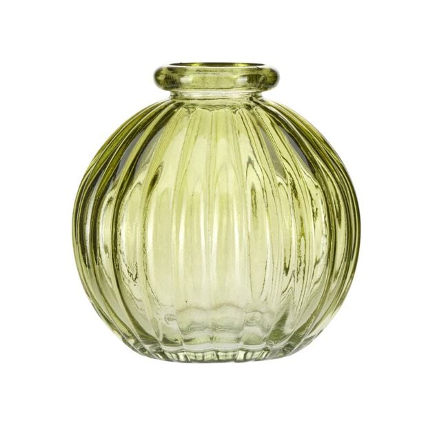 Vase rond en verre stri&eacute; color&eacute; translucide &Oslash;8xH8cm (3 mod&egrave;les)