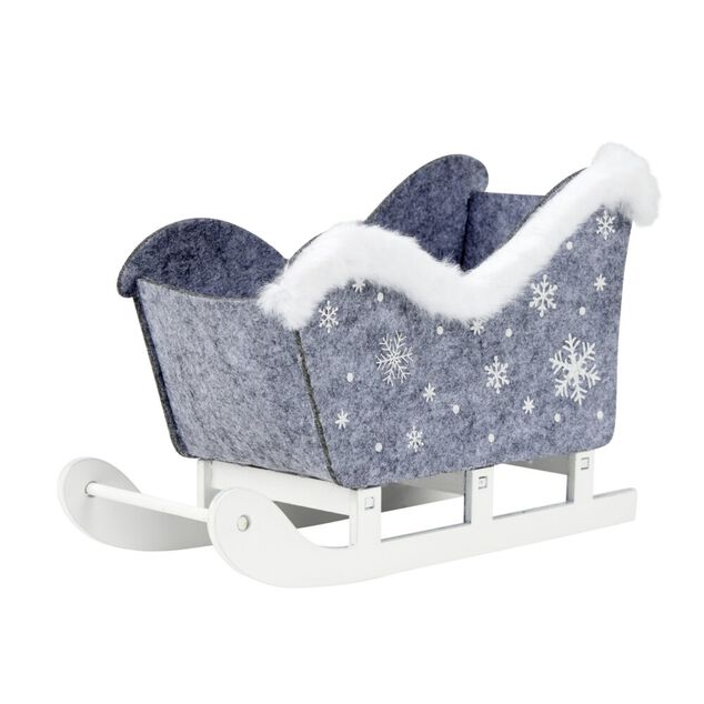 D&eacute;coration &agrave; poser tra&icirc;neau du p&egrave;re No&euml;l feutrine gris et blanc 25x10xH16cm