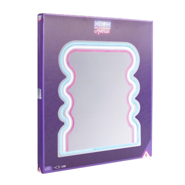 Miroir n&eacute;on forme vague bleu blanc rose 35x40cm