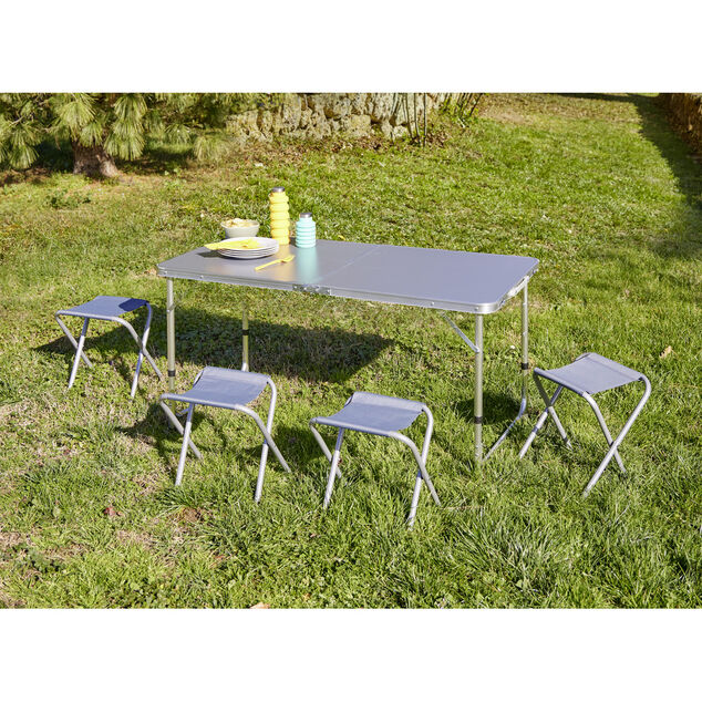 Set table de camping pliable 120x60cm avec 4 tabourets