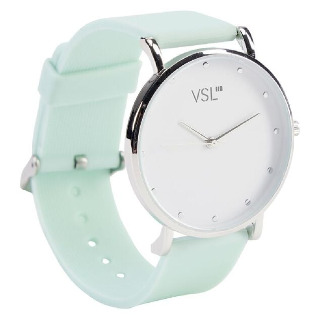 Montre &agrave; cadran rond argent&eacute; bracelet pastel