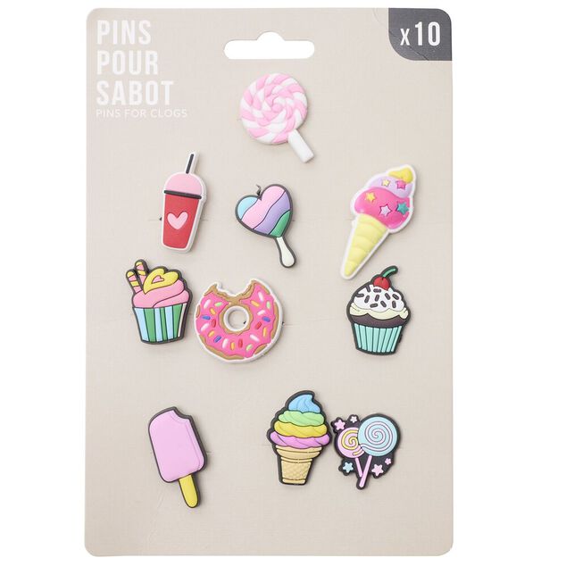 Pin's d&eacute;coratifs pour sabots 10 pi&egrave;ces (3 mod&egrave;les)