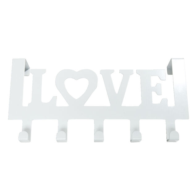 Crochet de porte LOVE en m&eacute;tal blanc ou noir 36,5x16,5cm - 2 mod&egrave;les