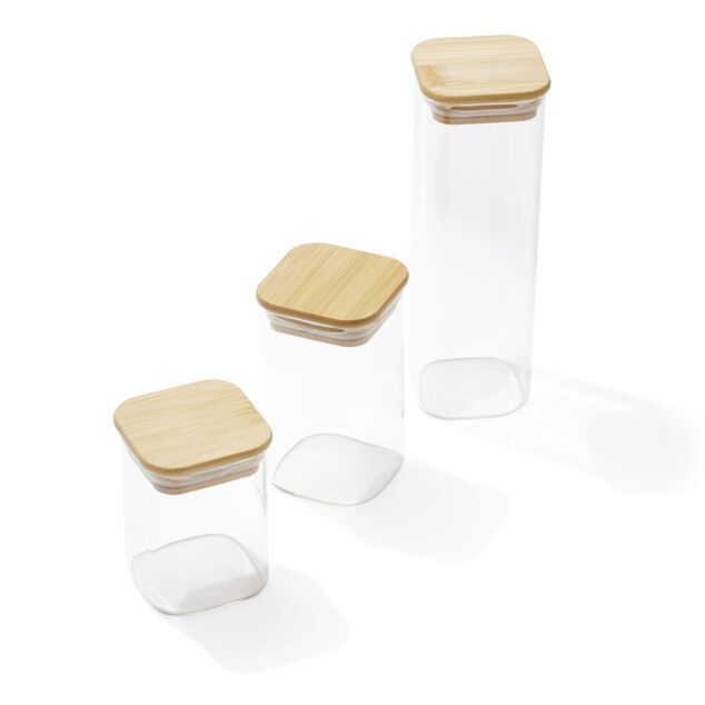 Pot carré en verre 180/220/450ml couvercle bambou