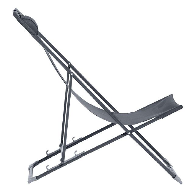 Chilienne Garden pliante avec t&ecirc;ti&egrave;re 3 positions grise 56x82xH76-90cm