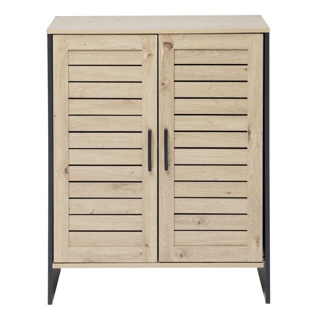 Meuble salle de bain 2 portes naturel et noir 60x30xH75 cm - Richmond