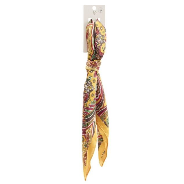 Foulard carr&eacute; tissu imprim&eacute; jaune 45x45cm