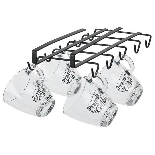 Porte-mugs avec 10 crochets en m&eacute;tal noir - L28xl.14xH.5.5cm