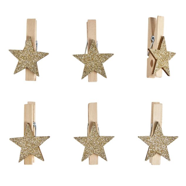 Pince en bois avec d&eacute;cor &eacute;toile x6