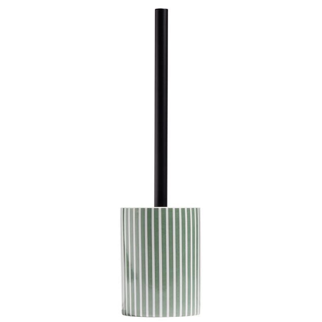 Brosse WC socle rond grès rayure verticale vert et blanc Ø9,2xH36cm