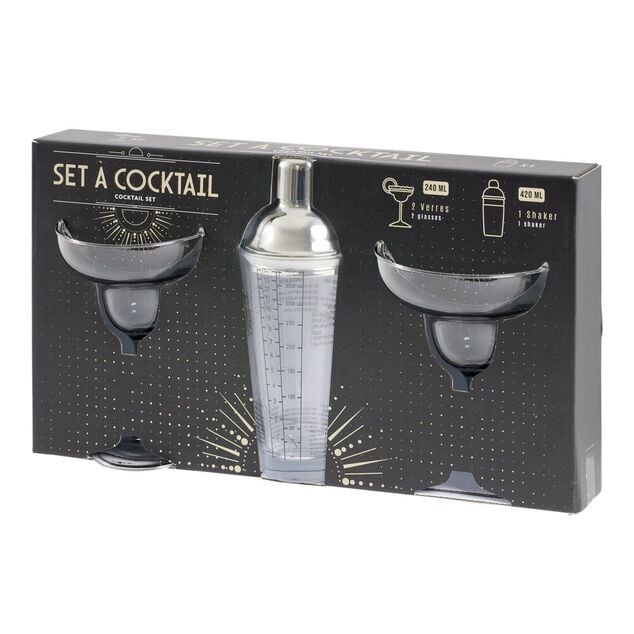 Set à cocktail 2 verres à pied 270ml margarita et 1 shaker 420ml