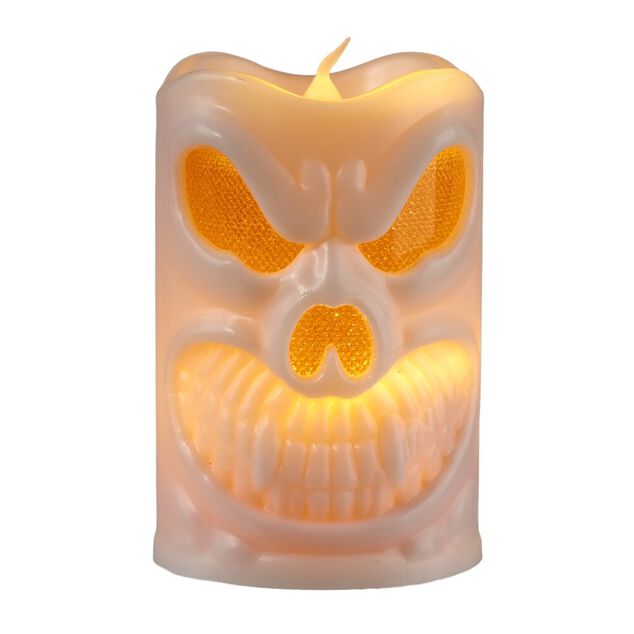 Bougie LED Halloween yeux rouges lumineuse plastique blanc &Oslash;6xH9,5cm