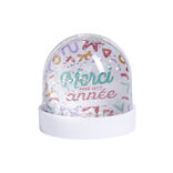 Boule à neige paillettes Merci pour cette année rose