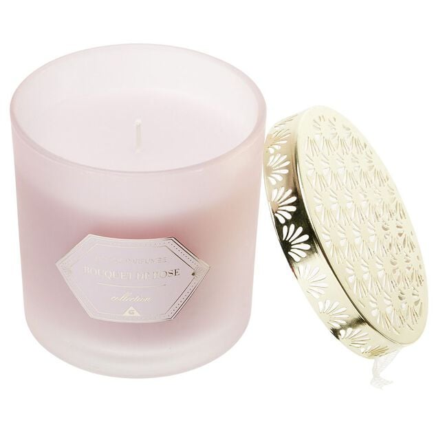 Bougie chic top m&eacute;tal rose &Oslash;10 cm