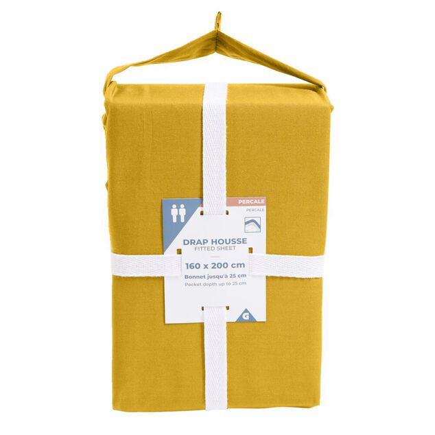 Drap housse 160x200cm 100% coton percale marron fonc&eacute;