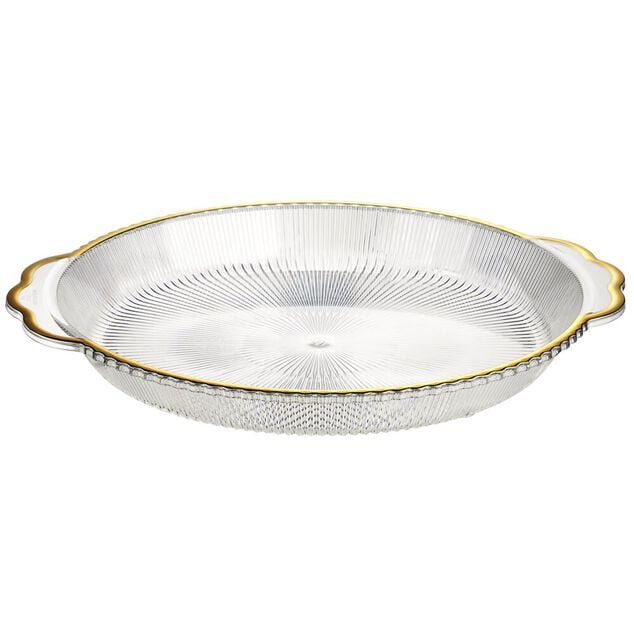 Plateau rond Sabah arabesque plastique transparent et dor&eacute; &Oslash;38,5xH4cm