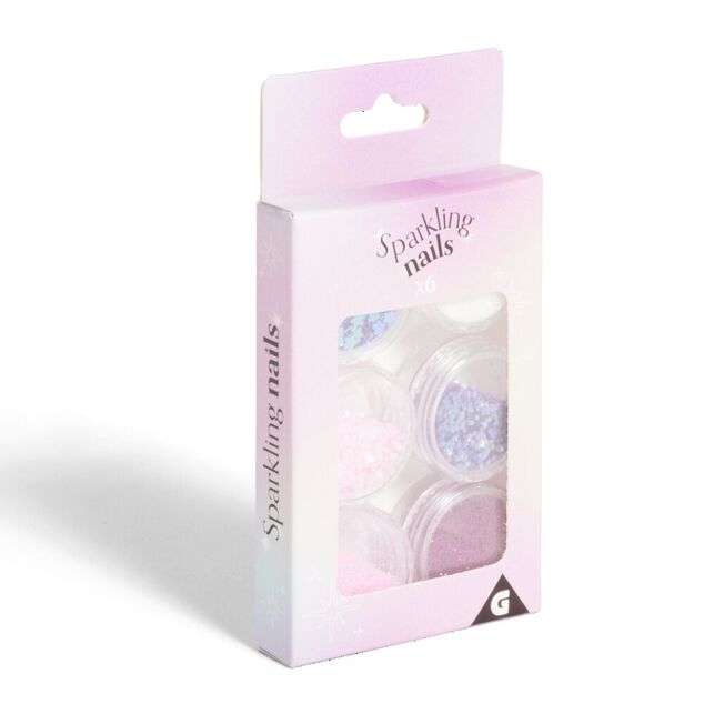 Strass autocollants pour ongles 6 pots paillettes rose violet blanc