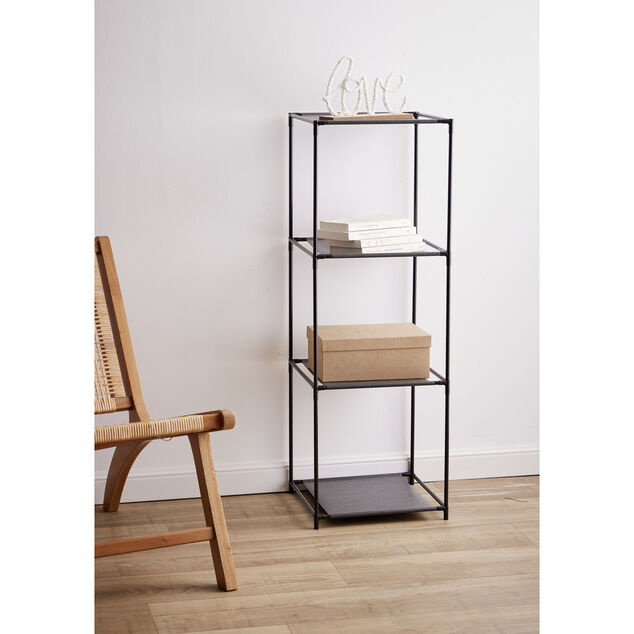 &Eacute;tag&egrave;re 4 niveaux 3 compartiments m&eacute;tal noir 35x35xH102cm