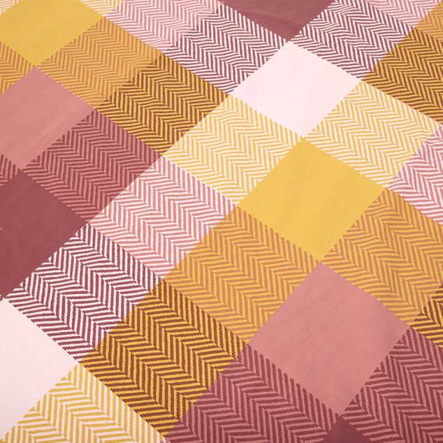 Parure de lit 2 personnes 220x240cm 2 taies 63x63cm coton carreaux rouge et orange