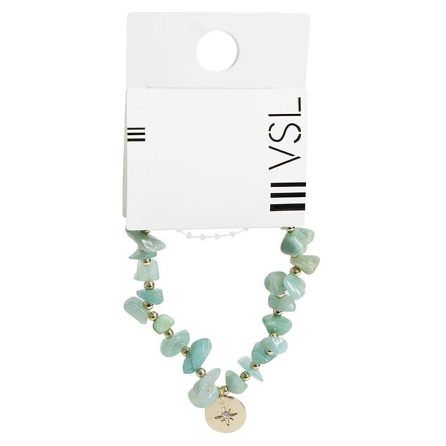 Bracelet pierres vertes imitation avec pampille dor&eacute;